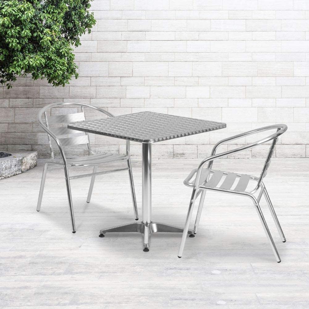 Flash Furniture Square Aluminum Indoor Outdoor Table with 2 Slat Back Chairs