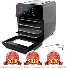 Load image into Gallery viewer, NUWAVE BRIO 14-Quart Large Capacity Air Fryer Oven with Digital Touch Screen Controls and Integrated Digital Temperature Probe; 3 Heavy-Duty NEVER-RUST Stainless Steel Mesh Racks Great for Multi-Level Family Meals; Drip Tray; Rotisserie Kit includes Skew