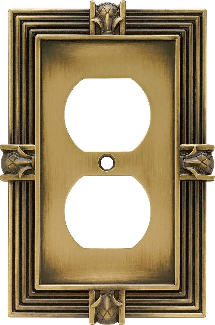 64472 Pineapple Single Duplex Outlet Wall Plate/Switch Plate/Cover, Tumbled Antique Brass (New Version)