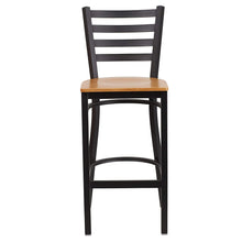 Load image into Gallery viewer, Flash Furniture HERCULES Series Black Ladder Back Metal Restaurant Barstool - Natural Wood Seat