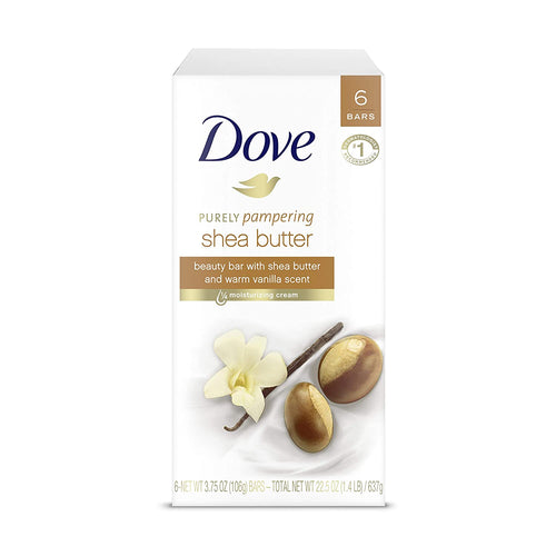 Dove Purely Pampering Beauty Bar For Softer Skin Shea Butter More Moisturizing Than Bar Soap 3.75 oz 6 Bars