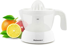 Load image into Gallery viewer, Elite Gourmet BPA-Free Electric Citrus Juicer Extractor: Compact Large Volume Pulp Control Oranges, Lemons, Limes, Grapefruits with Easy Pour Spout, 16 oz, White
