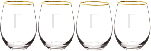 Cathy's Concepts Personalized Gold Rim Stemless Wine Glasses (Set of 4), Clear