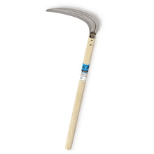 Load image into Gallery viewer, Nisaku NJP3210 7.5" Extra-Length Grass and Weeding Sickle, Authentic Japanese Tomita (Est. 1960) Stainless Steel, Polished 23.5" Hardwood Handle