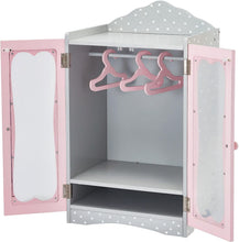 Load image into Gallery viewer, Olivia's Little World - 18 inch Doll Furniture - Classic Wooden Closet with 3 Hangers (Grey Polka Dots)