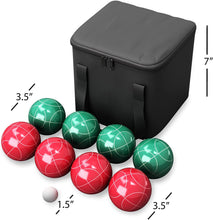 Load image into Gallery viewer, Bocce Ball Set- Outdoor Family Bocce Game for Backyard, Lawn, Beach &amp; More- 4 Red &amp; 4 Green Balls, Pallino &amp; Carrying Case