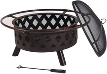 Load image into Gallery viewer, Sunnydaze Crossweave Outdoor Fire Pit - 30 Inch Deep Bonfire Wood Burning Patio &amp; Backyard Firepit for Outside with Spark Screen, Fireplace Poker, and Metal Grate, Bronze