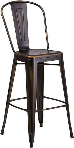 Flash Furniture Curved Metal Vertical Slat Bar Stool in Distressed Copper
