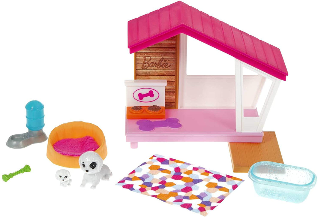 Barbie Mini Playset with 2 Pet Puppies, Doghouse and Pet Accessories, Gift for 3 to 7 Year Olds (GRG78)