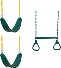 Load image into Gallery viewer, Swing-N-Slide WS 5103 Two Extreme Duty Green Swing Seats with a Heavy Duty Ring/Trapeze Combo Swing Swing Set Refresher Bundle, Green