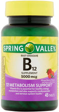 Load image into Gallery viewer, Spring Valley B12 5000 mcg 45 tablets, Mixed Berry Flavor