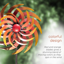 Load image into Gallery viewer, Alpine Corporation 75&quot; Tall Outdoor Dual Metal Rustic Garden Kinetic Wind Spinner Stake, Red and Orange