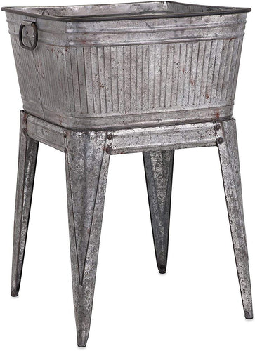 Benzara Multi-Functional Galvanized Metal Tub, Gray
