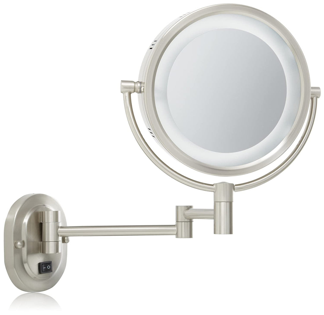 Jerdon Hard-Wired 8-Inch Two-Sided Swivel Halo Lighted Wall Mount Mirror with 5x Magnification, 14-Inch Extension