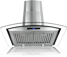 Load image into Gallery viewer, AKDY AWR68AS30 30" Wall Mount Ducted Range Hood with 760 CFM Motor 3 Speed Fan Levels Touch Control Panel LED Lighting Dishwasher Safe SS Filters Curved Tempered Glass and Stainless Steel