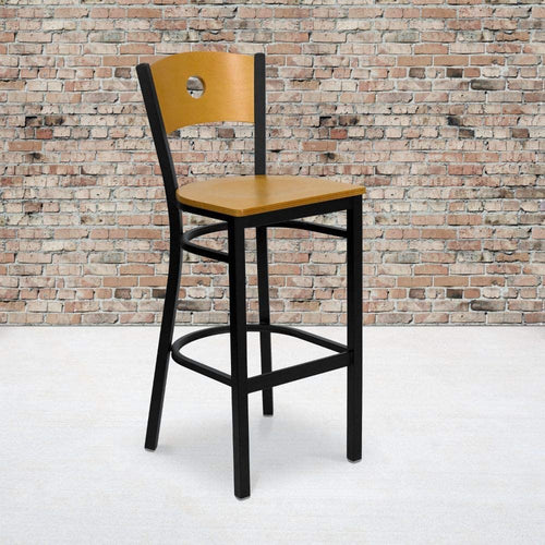 Flash Furniture HERCULES Series Black Slat Back Metal Restaurant Chair - Mahogany Wood Back, Vinyl Seat