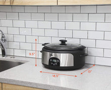 Load image into Gallery viewer, Elite Gourmet Glas Slow Cooker with Adjustable Temp, Entrees, Sauces, Stews &amp; Dips, Dishwasher Safe Glass Lid &amp; Crock, 6 Quart, Stainless Steel