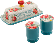 Load image into Gallery viewer, The Pioneer Woman Vintage Floral Salt and Pepper and Butter Dish Set