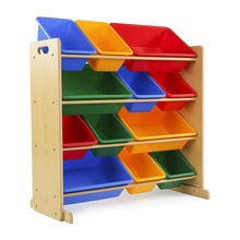 Load image into Gallery viewer, Tot Tutors Kids' Toy Storage Organizer with 12 Plastic Bins, Natural/Primary (Primary Collection)