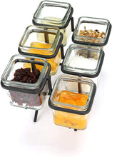 Load image into Gallery viewer, Mind Reader 6 Compartment Condiment Server Stand, Garnish Station for Restaurant, Bars, Removable Jars, Black, 9.5" W x 7.25" H, Clear 2 Tier