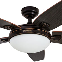 Load image into Gallery viewer, Honeywell Carmel 48-Inch Ceiling Fan with Integrated Light Kit and Remote Control, Five Reversible Cimarron/Ironwood Blades, Oil-Rubbed Bronze