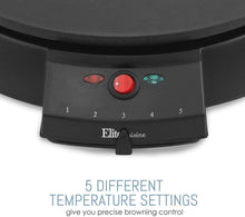 Load image into Gallery viewer, Elite Gourmet Electric Crepe Maker Pancake, Hot Cakes and Non-stick Griddle with Spreader, Spatula and Recipes, 12&quot;, Black