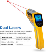 Load image into Gallery viewer, Etekcity Infrared Thermometer 1025D (Not for Human) Dual Laser Temperature Gun-58℉~1022℉ (-50℃~550℃) with Adjustable Emissivity, Non-Contact Voltage Tester (NCV), Standard Size, Yellow &amp; Gray