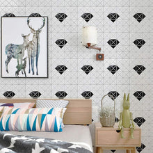Load image into Gallery viewer, SomerTile ADS2GWWB Tri Single Diamond Porcelain Mosaic Floor and Wall Tile, 10.13"x10.13", Glossy White with Black, 10 Pieces