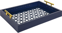Load image into Gallery viewer, Kate and Laurel Caspen Rectangle Cut Out Pattern Decorative Tray with Gold Metal Handles, 16.5" x12.25", Pink and Gold