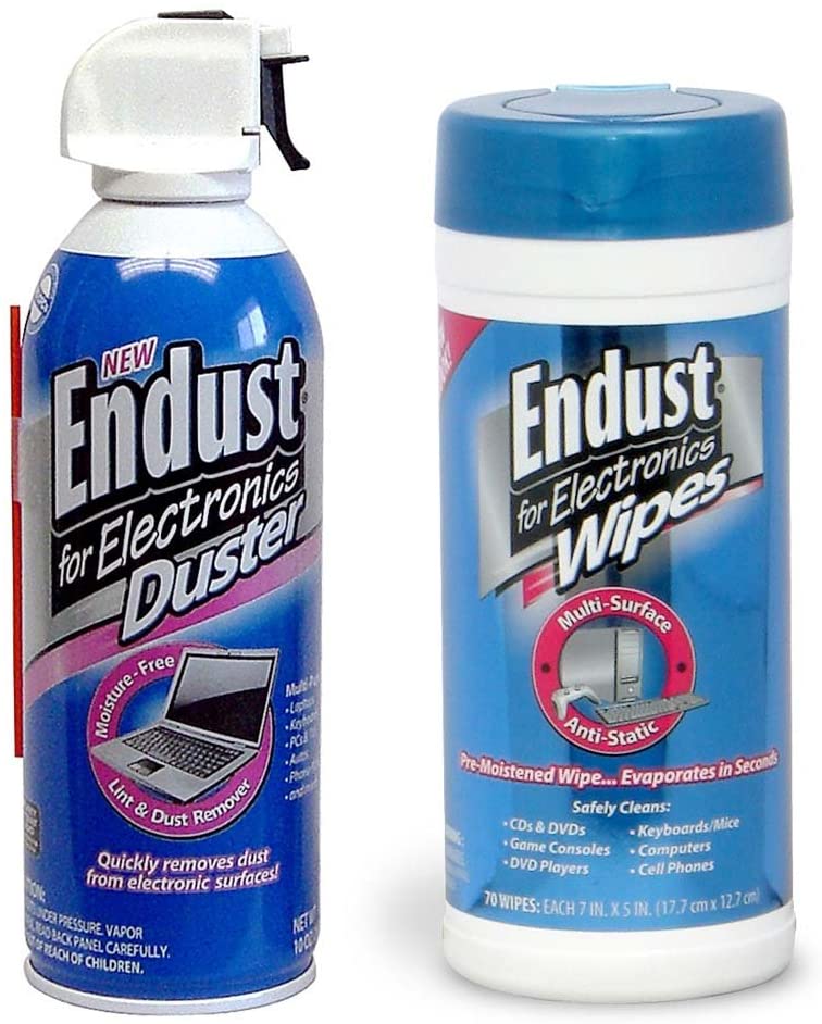 Endust Cleaning Kit with 10 Oz Electronics Duster and Anti-Static Wipes (70 Ct) (2 Pack)