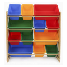 Load image into Gallery viewer, Tot Tutors Kids' Toy Storage Organizer with 12 Plastic Bins, Natural/Primary (Primary Collection)