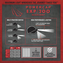 Load image into Gallery viewer, POWERCAP LED EXP200 Premium Headlamp Hat Ultra-Bright Hands Free Lighted Battery Powered Cap