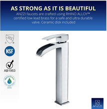 Load image into Gallery viewer, Modern Tempered Glass Vessel Square Sink with Single Hole in Blazing Blue and Single Handle Key Bathroom Sink Faucet in Polished Chrome | Viace LSAZ056-097 by ANZZI