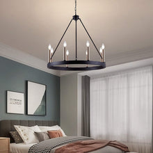 Load image into Gallery viewer, Vanity Art 8 Lights Wagon Wheel Chandelier Light Farmhouse Candle Brass Ceiling Light Fixtures for Living Room VA10518BK+BD