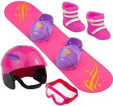 Load image into Gallery viewer, Click n&#39; Play Doll Snowboard Set and Accessories. Perfect For 18 inch American Girl Dolls