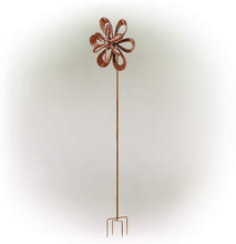 Load image into Gallery viewer, Alpine Corporation Rustic Metal Floral Windmill Stake - Kinetic Wind Spinner - Outdoor Yard Art Decor - Burnt Orange - 24" x 8" x 96"