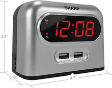 Load image into Gallery viewer, Sharp Digital Alarm Clock with 2 Ultra Fast Charging USB Quick Charge Ports - Twice as Fast as Conventional USB Chargers - Battery Back-up - Easy to Use
