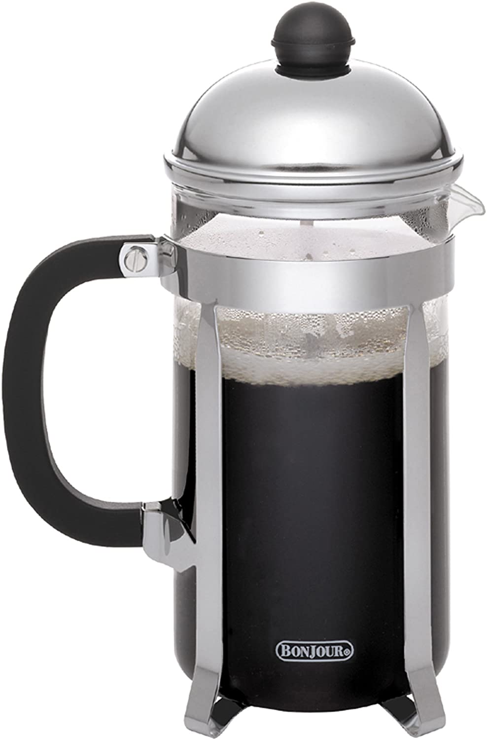 BonJour Coffee Stainless Steel French Press with Glass Carafe, 33.8-Ounce, Monet, Black Handle