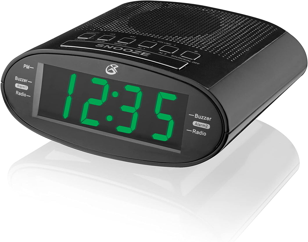 GPX C303B Dual Alarm Clock AM/FM Radio with Time Zone/Daylight Savings Control (Black)
