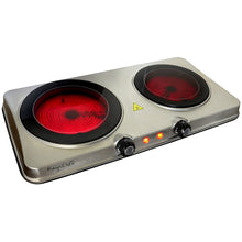 Load image into Gallery viewer, MegaChef Electric Easily Portable Heavy Duty Lightweight Dual Size Infrared Burner Cooktop Buffet Range in Sleek Steel