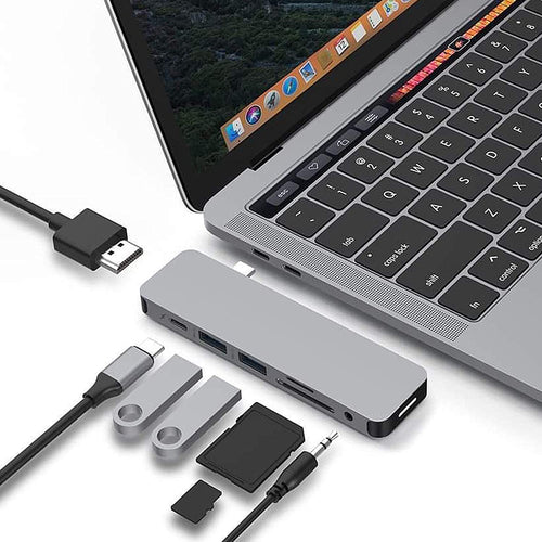 HyperDrive Type C Adapter, Sanho SOLO 7-in-1 USB C Hub for MacBook Pro, PC w USB-C Port: USB-C 40Mbps 100W Power Delivery, USBC 5Gbps Data, 4K HDMI, microSD/SD Card Reader, 2xUSB 3.0 Ports, Audio Jack