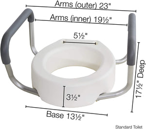 Essential Medical Supply Toilet Seat Riser with Removable Arms - Standard Bowl, 17.5 x 13.5 x 3.5 Inch