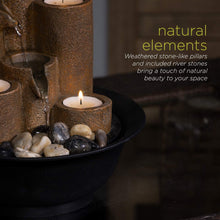 Load image into Gallery viewer, Alpine Corporation WCT202 Tiered Column Tabletop Fountain w/ 3 Candles, 11 Inch Tall, Brown