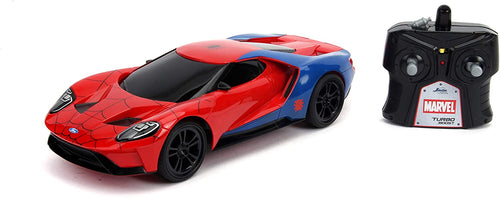 JADA toys Marvel Spider-Man 2017 Ford GT R/C, 1: 16 Scale with USB Charging, 2.4Ghz & Turbo Boost, Red and Blue