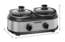 Load image into Gallery viewer, Chefman RJ15-125-D Double Slow Cooker &amp; Buffet Server with 2 Removable 1.25 Qt. Oval Crocks, Pot Inserts Individually Heat Controlled, 2.5 Quarts, Stainless Steel