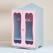 Load image into Gallery viewer, Olivia's Little World - 18 inch Doll Furniture - Classic Wooden Closet with 3 Hangers (Grey Polka Dots)
