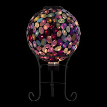 Load image into Gallery viewer, Alpine Corporation Outdoor Solar Powered Pink Glass Mosaic Gazing Globe with LED Lights and Metal Stand, Violet