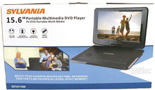 Load image into Gallery viewer, Sylvania 15.6-Inch Swivel Screen Portable DVD Player with USB &amp; SD Card Slot &amp; Rechargeable Battery