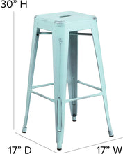 Load image into Gallery viewer, Flash Furniture Stackable Industrial Metal Backless Bar Stool in Distressed GreenBlue