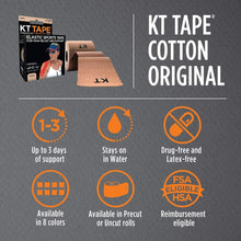 Load image into Gallery viewer, KT Tape Original Cotton Elastic Kinesiology Therapeutic Athletic Tape, 20 Pack, 10” Cut Strips